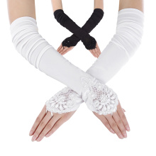 Grace Karin 19 &quot;dentelle embellie plissée en noir et blanc gants sans doigts gants de mariage nuptiale CL010471